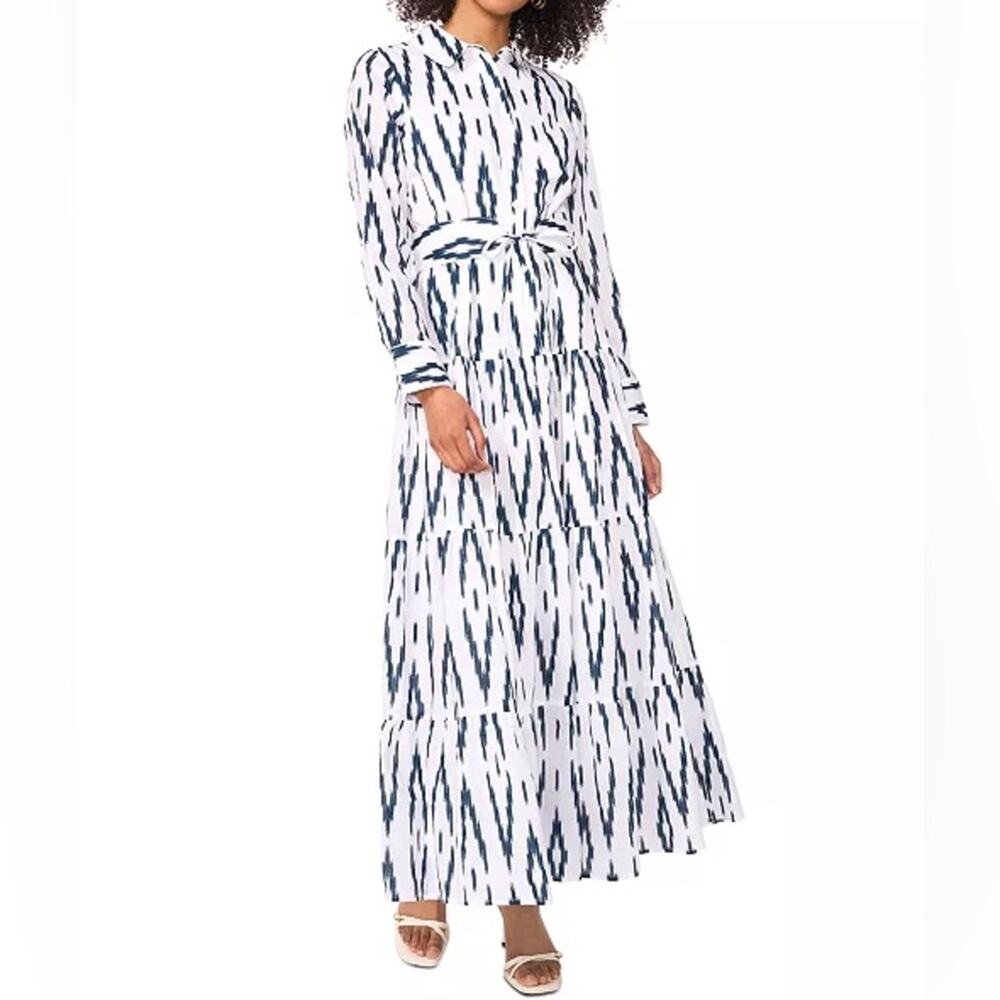1.STATE Women's Cotton Aztec-Patterned Button-Front Maxi Dress Sz S